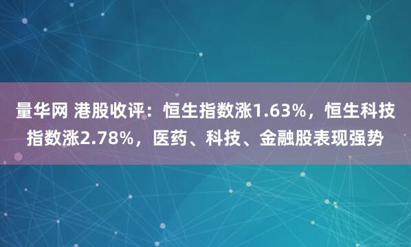 量华网 港股收评：恒生指数涨1.63%，恒生科技指数涨2.78%，医药、科技、金融股表现强势