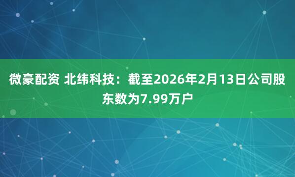 微豪配资 北纬科技：截至2026年2月13日公司股东数为7.99万户
